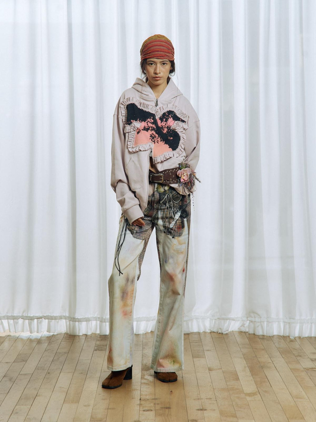 APRIORITY 3d Floral Printed Asymmetric Women's Cotton Denim Straight-leg Jeans