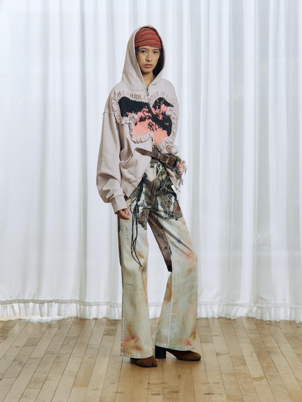 APRIORITY 3d Floral Printed Asymmetric Women's Cotton Denim Straight-leg Jeans