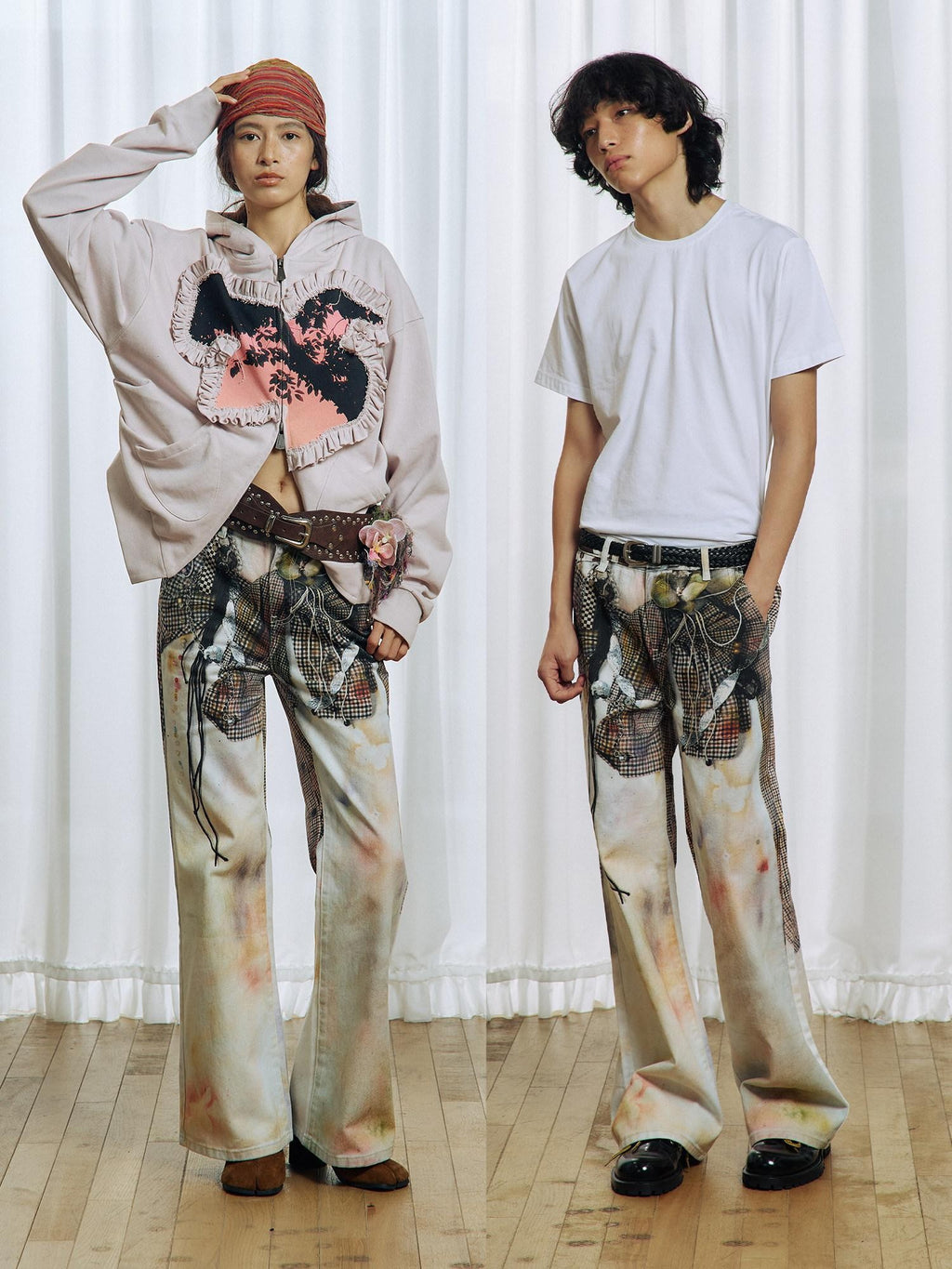 APRIORITY 3d Floral Printed Asymmetric Women's Cotton Denim Straight-leg Jeans
