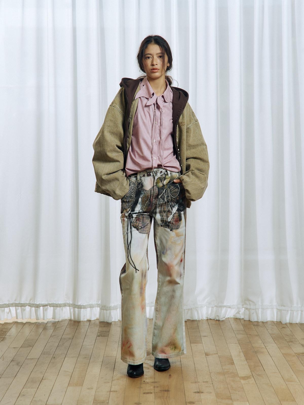 APRIORITY 3d Floral Printed Asymmetric Women's Cotton Denim Straight-leg Jeans