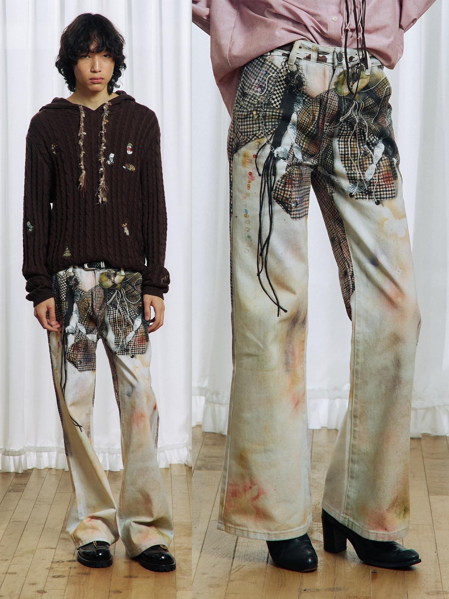 APRIORITY 3d Floral Printed Asymmetric Women's Cotton Denim Straight-leg Jeans