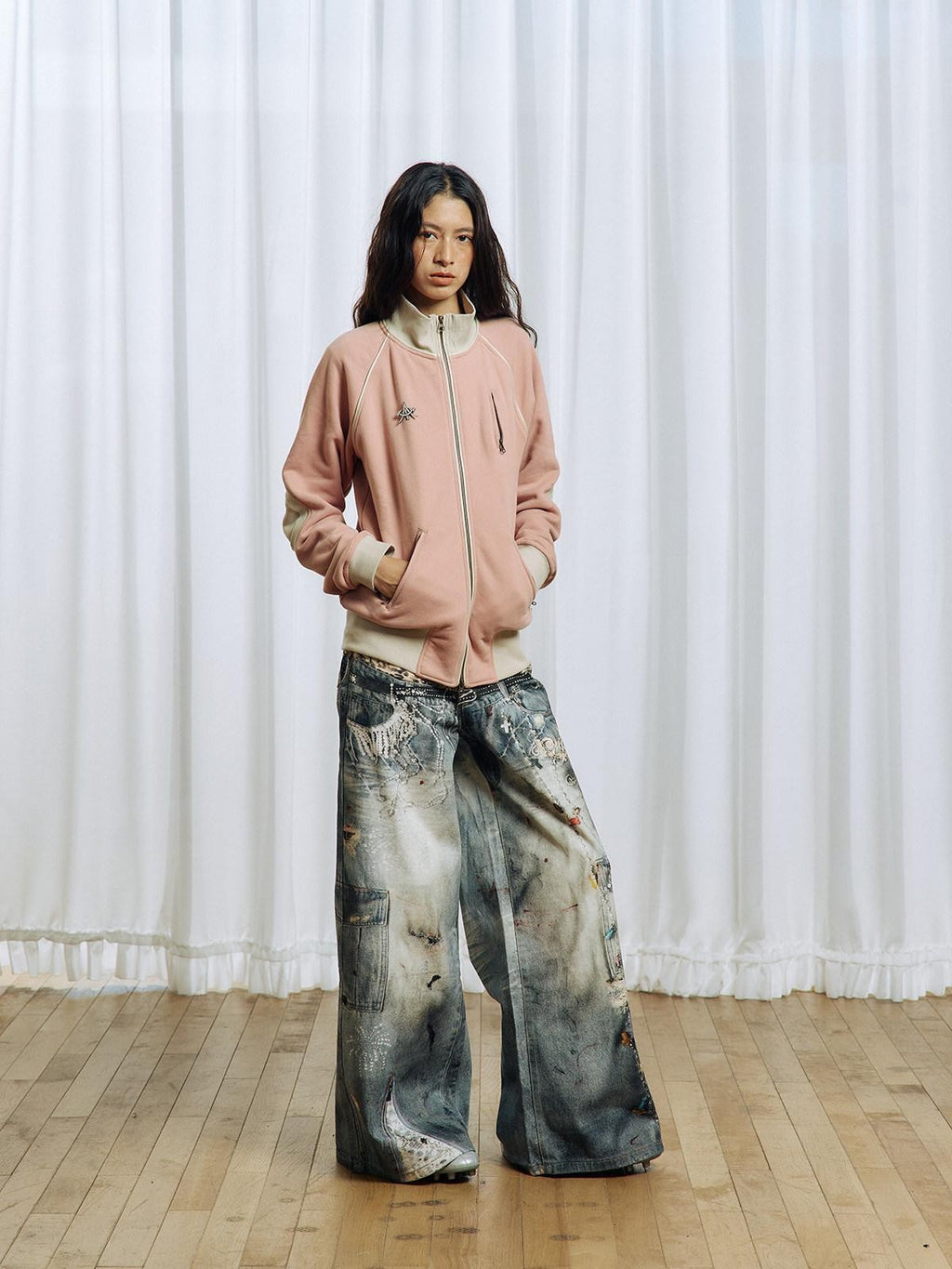 APRIORITY 3d Textured Print Ripped Distressed Washed Women's Cotton Straight-leg Jeans
