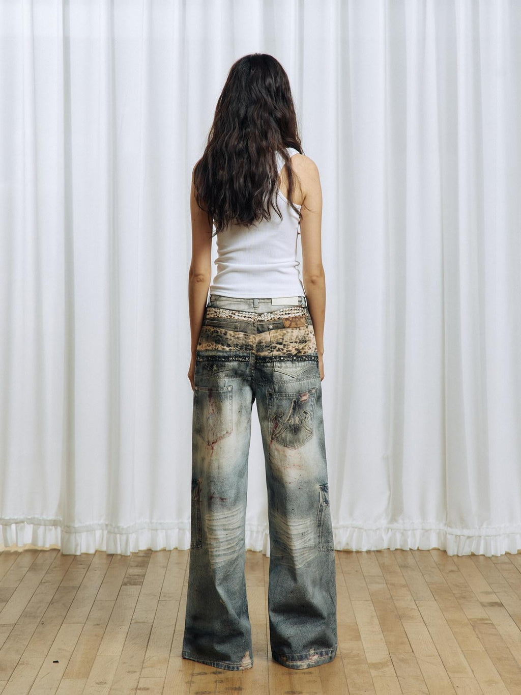 APRIORITY 3d Textured Print Ripped Distressed Washed Women's Cotton Straight-leg Jeans