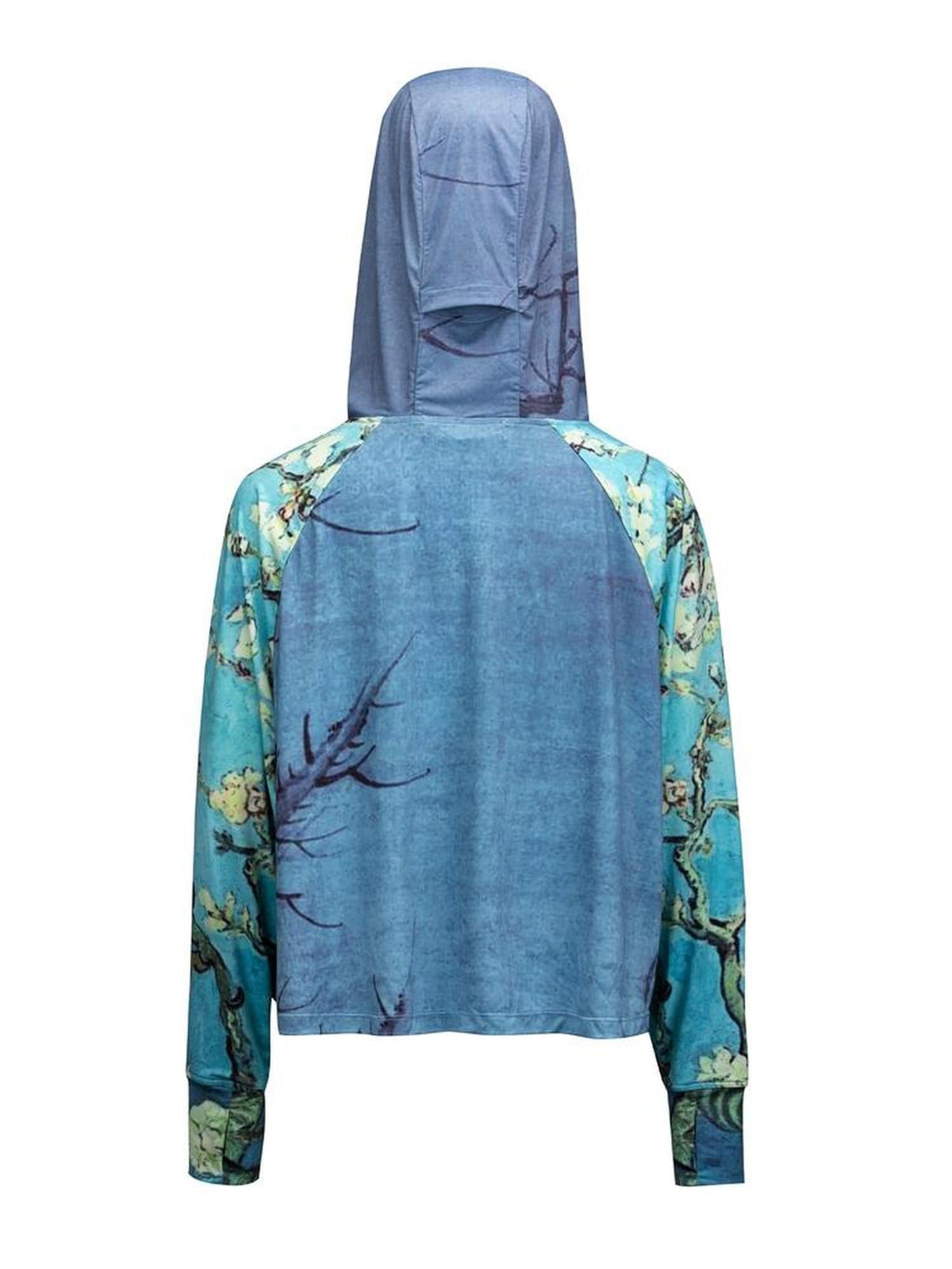 APRIORITY Allover Print Hooded Loose Fit Color Block Women's Long Sleeve Rash Guards