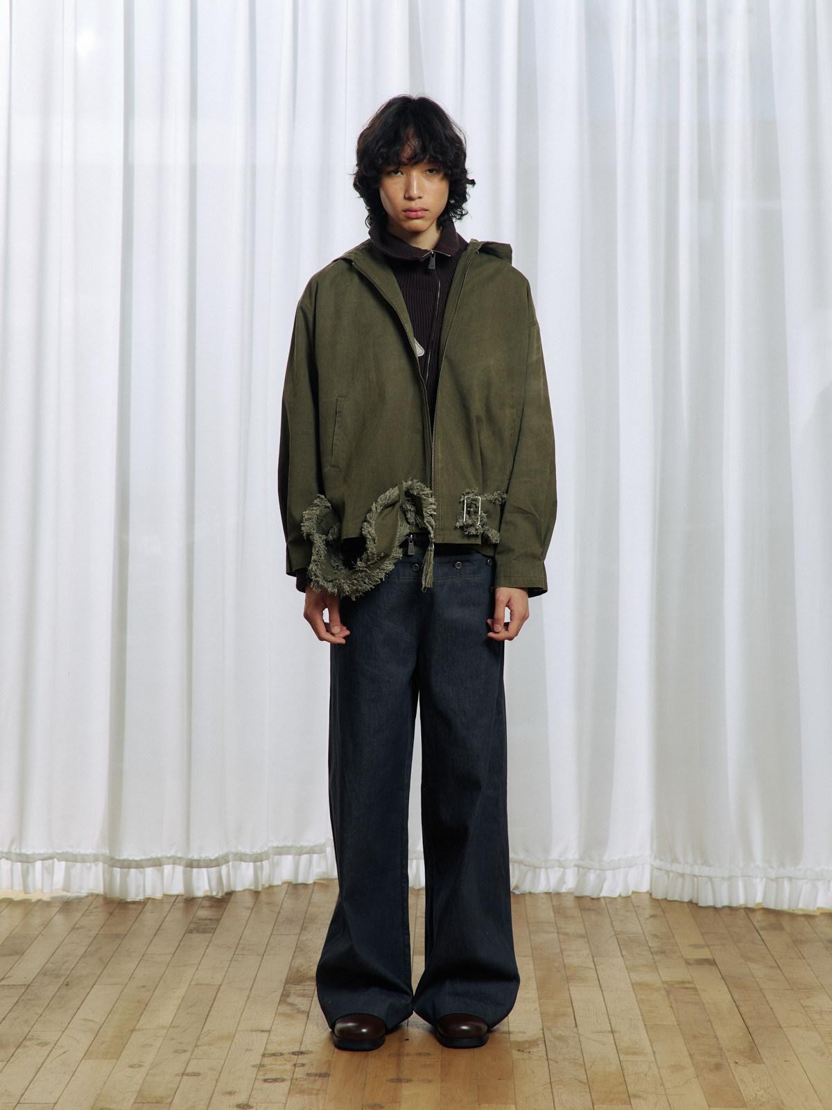 APRIORITY Army Green Distressed Frayed Tassel Vintage Print Women's Cotton Zip-up Hoodies