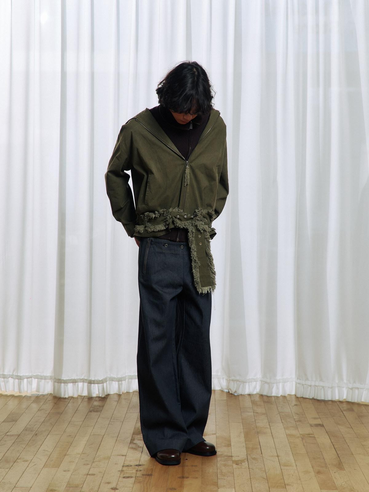 APRIORITY Army Green Distressed Frayed Tassel Vintage Print Women's Cotton Zip-up Hoodies