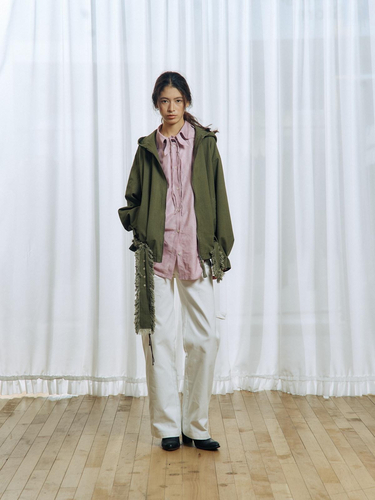 APRIORITY Army Green Distressed Frayed Tassel Vintage Print Women's Cotton Zip-up Hoodies