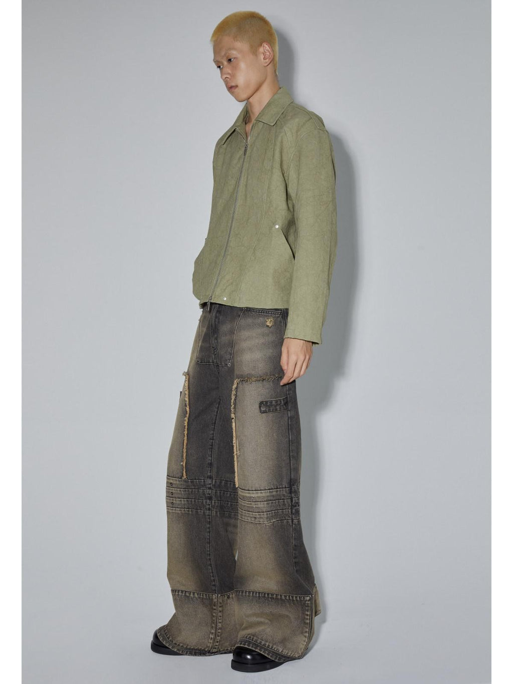 APRIORITY Avocado Green Solid 3d Patch Pockets Zipper Lapel Women's Cotton Cropped Jackets