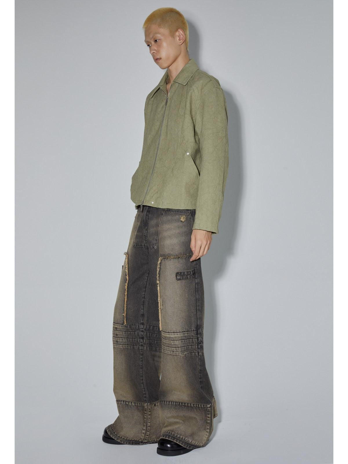 APRIORITY Avocado Green Solid 3d Patch Pockets Zipper Lapel Women's Cotton Cropped Jackets