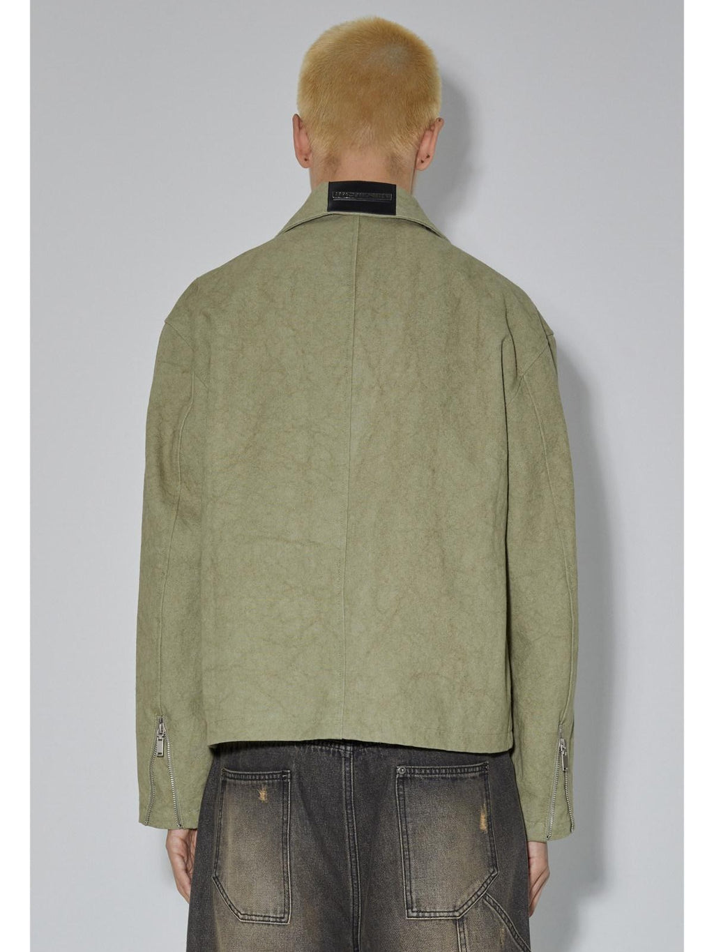 APRIORITY Avocado Green Solid 3d Patch Pockets Zipper Lapel Women's Cotton Cropped Jackets