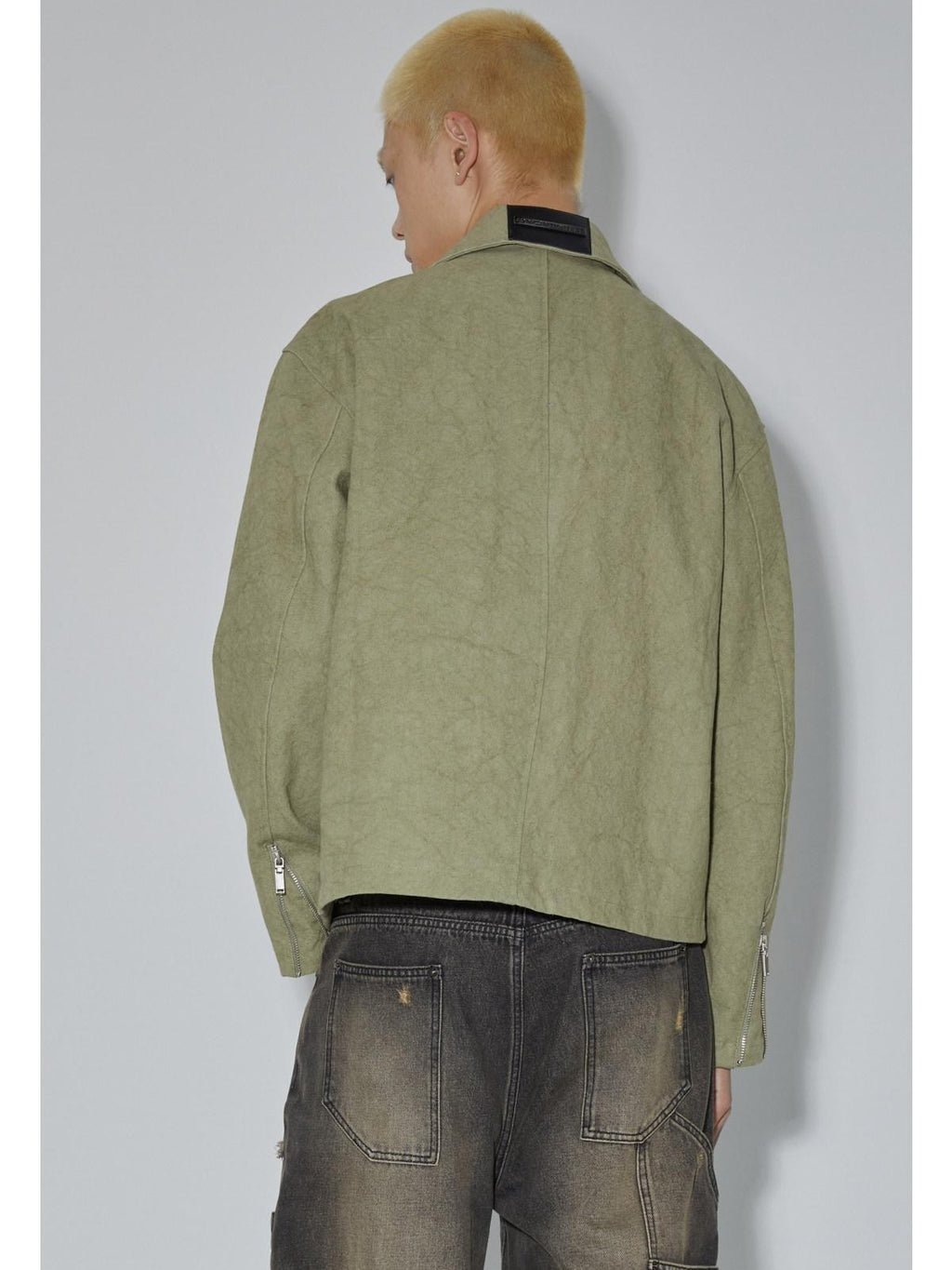 APRIORITY Avocado Green Solid 3d Patch Pockets Zipper Lapel Women's Cotton Cropped Jackets