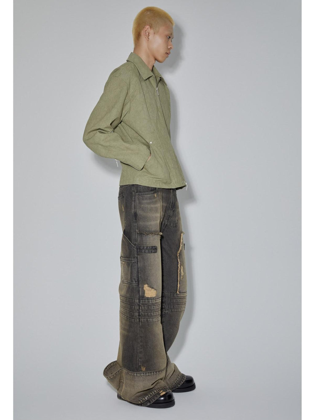 APRIORITY Avocado Green Solid 3d Patch Pockets Zipper Lapel Women's Cotton Cropped Jackets