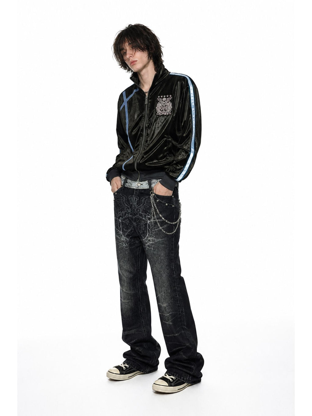 APRIORITY Badge Embroidered Cross Patch Velvet Ribbon Layered Women's Jackets