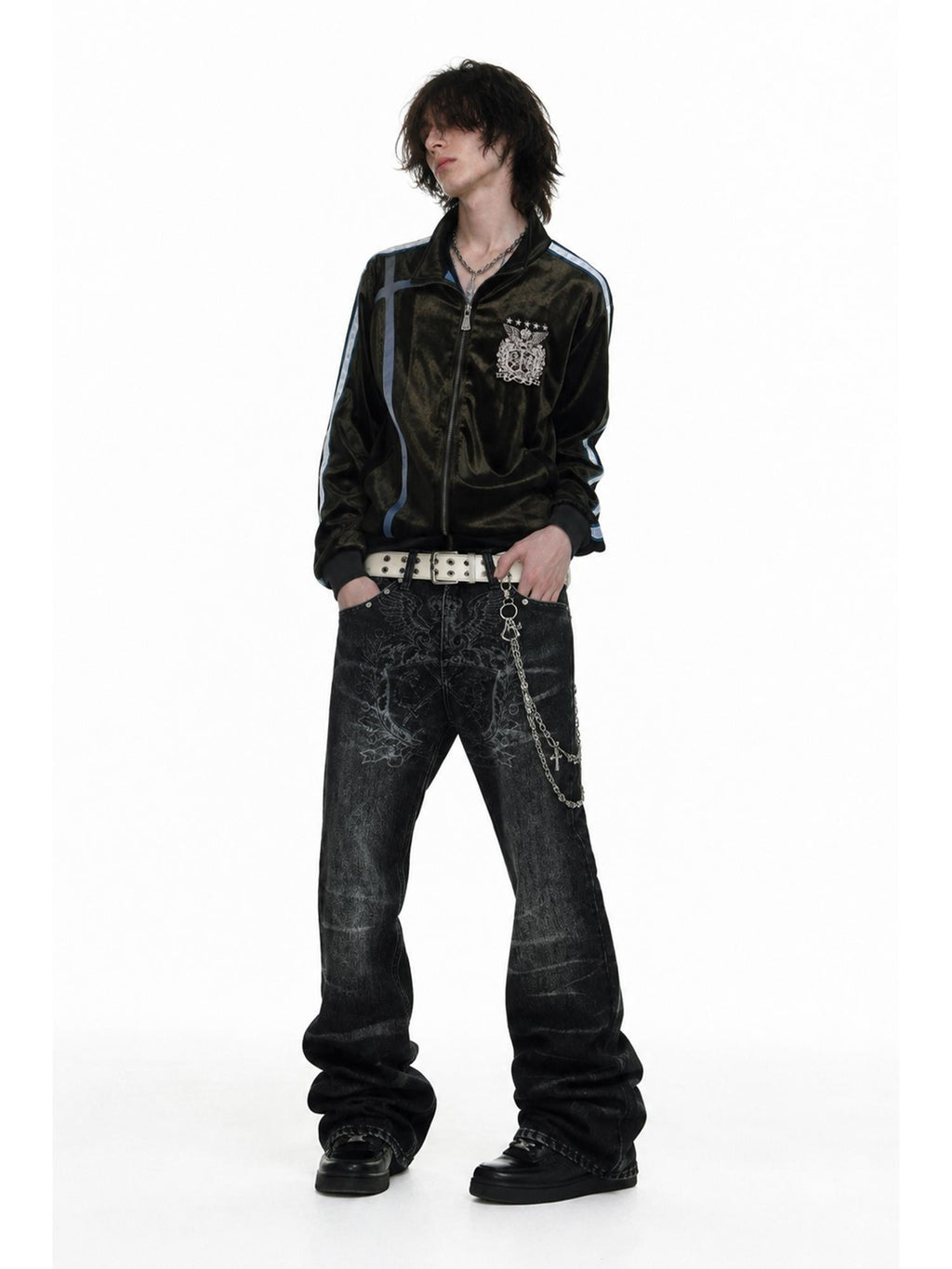 APRIORITY Badge Embroidered Cross Patch Velvet Ribbon Layered Women's Jackets