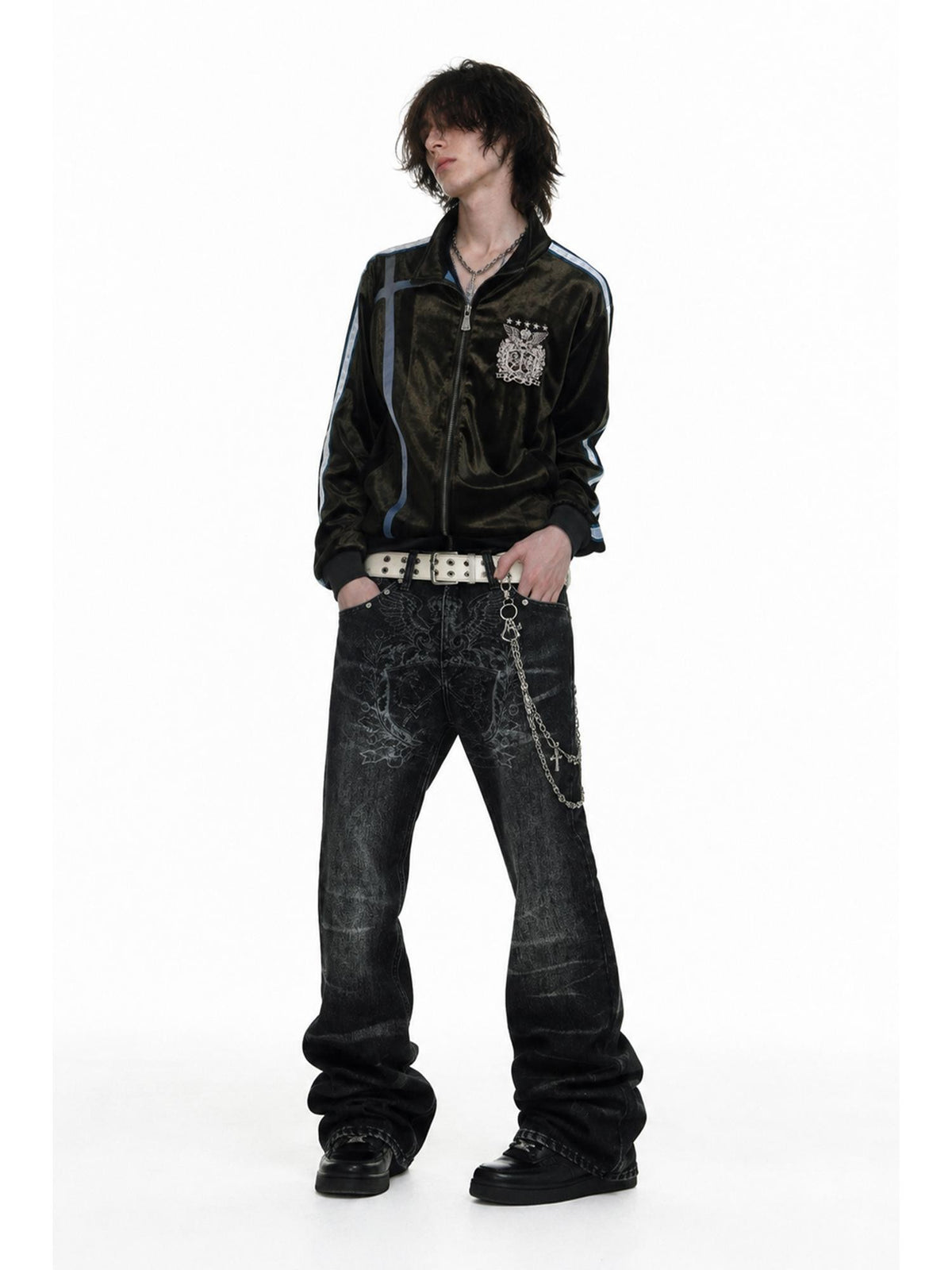 APRIORITY Badge Embroidered Cross Patch Velvet Ribbon Layered Women's Jackets
