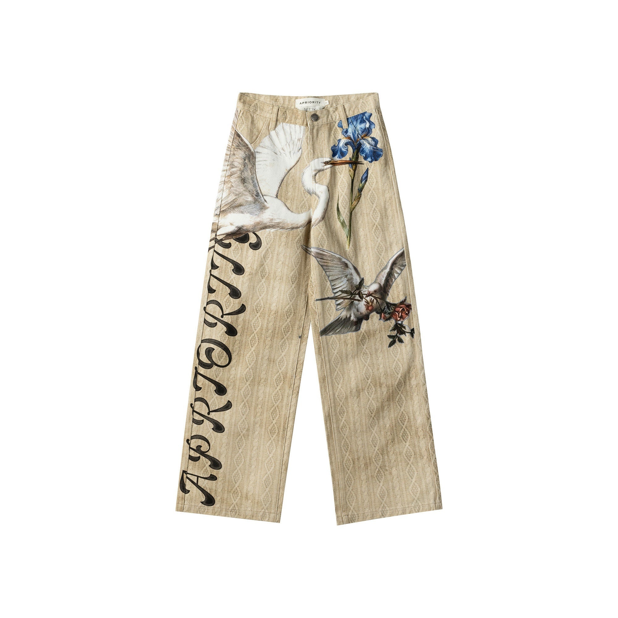 APRIORITY_Beige_3d_Printed_Bird_And_Floral_Women's_Cotton_Straight-leg_Jeans_1024300913097_MISSTT
