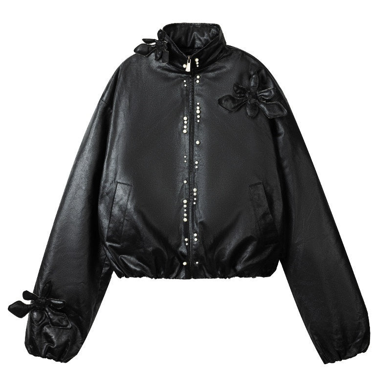 APRIORITY_Black_3d_Structured_Oil_Wax_Coated_Women's_Faux_Leather_Down_Jackets_988444962192_MISSTT