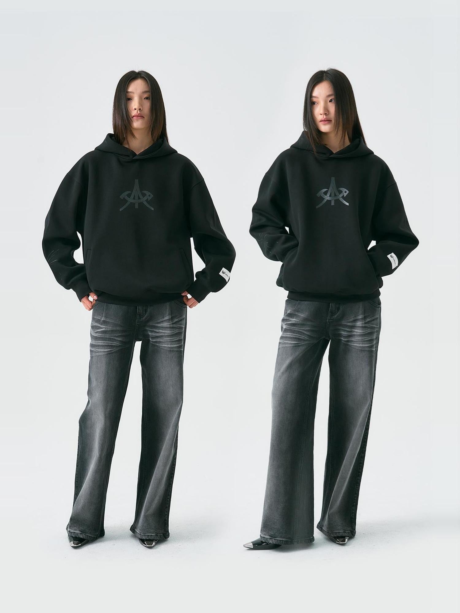 APRIORITY Black Air Cotton Logo Print Zip Front Hooded Women's Cotton Polyester Hoodies