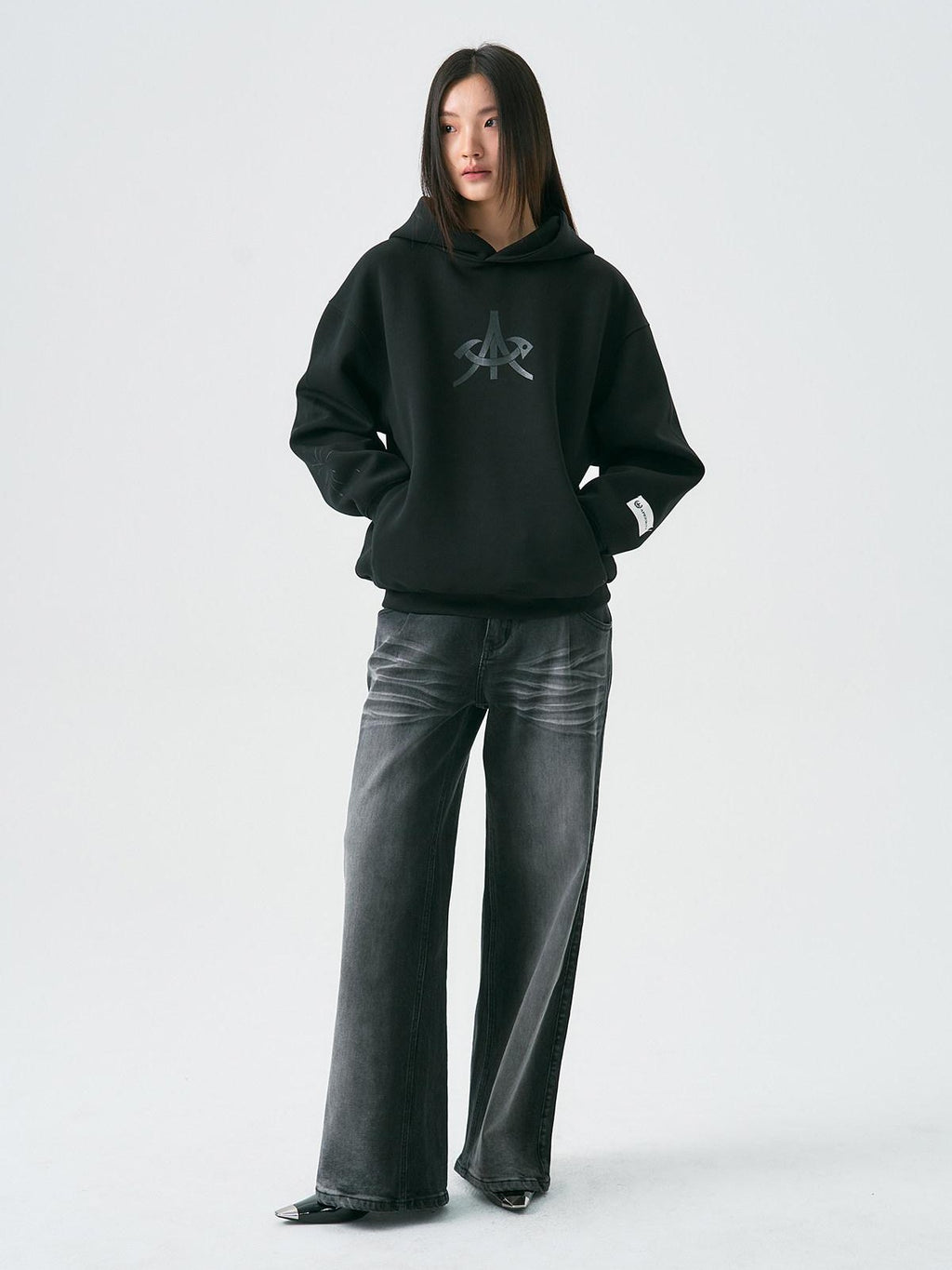 APRIORITY Black Air Cotton Logo Print Zip Front Hooded Women's Cotton Polyester Hoodies