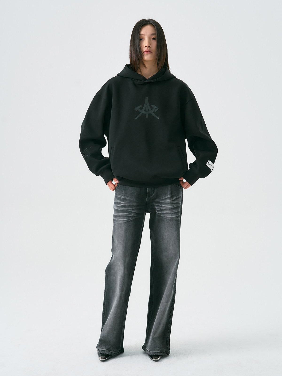 APRIORITY Black Air Cotton Logo Print Zip Front Hooded Women's Cotton Polyester Hoodies