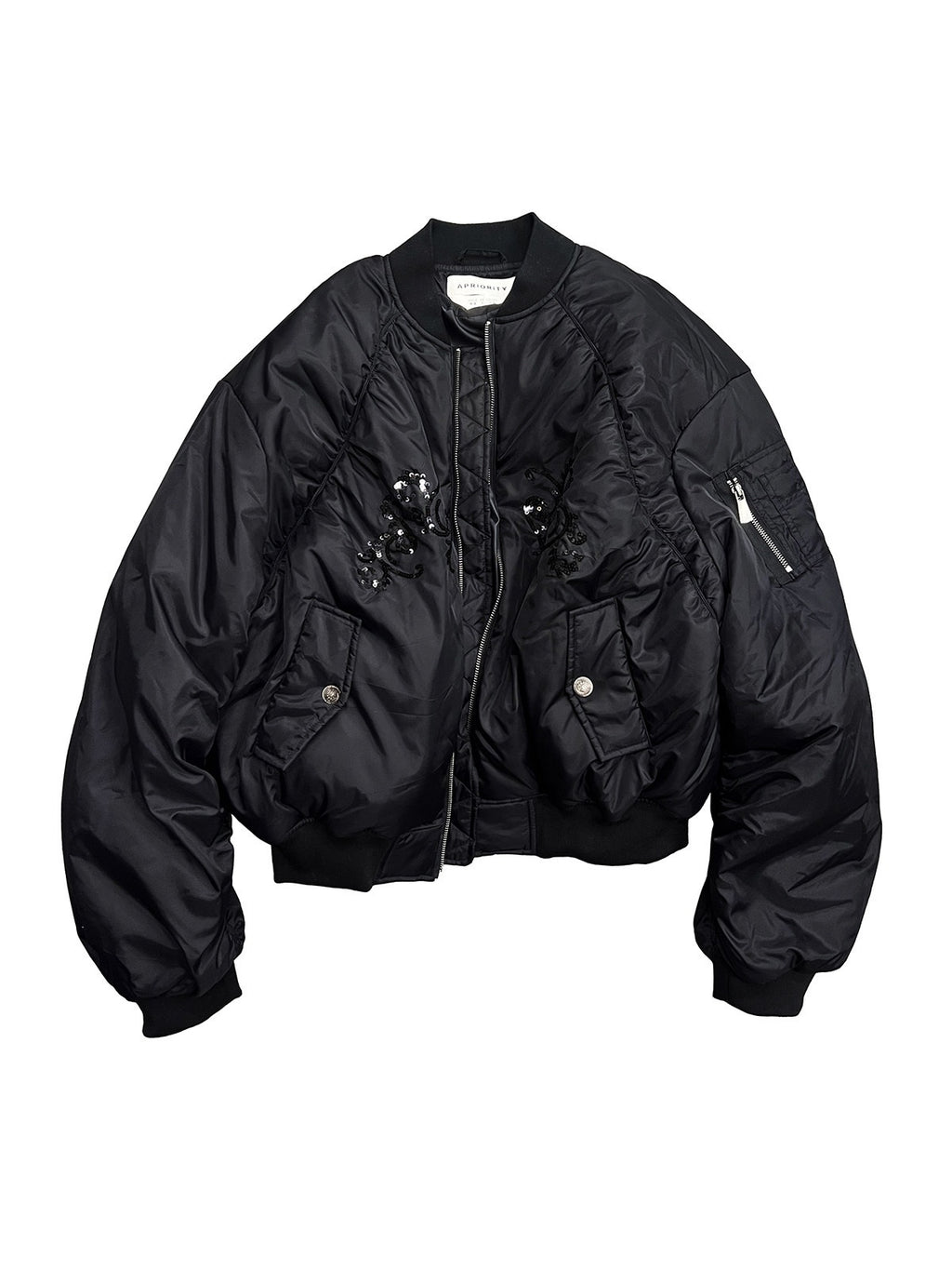 APRIORITY_Black_Embroidered_Ma1_Bomber_Stand_Collar_Women's_Sherpa_Cotton_Puffer_Jackets_850926277264_MISSTT