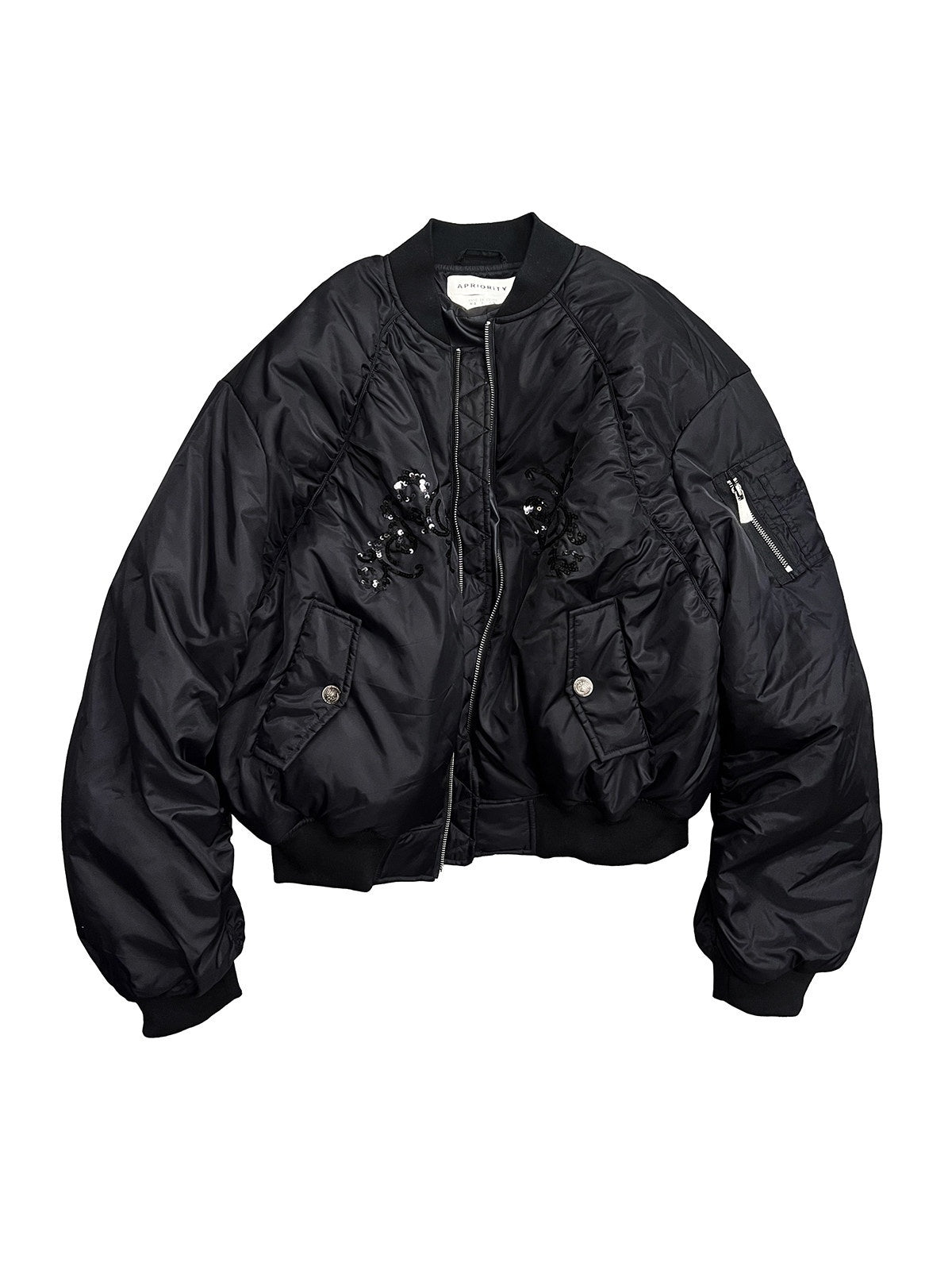 APRIORITY_Black_Embroidered_Ma1_Bomber_Stand_Collar_Women's_Sherpa_Cotton_Puffer_Jackets_850926277264_MISSTT