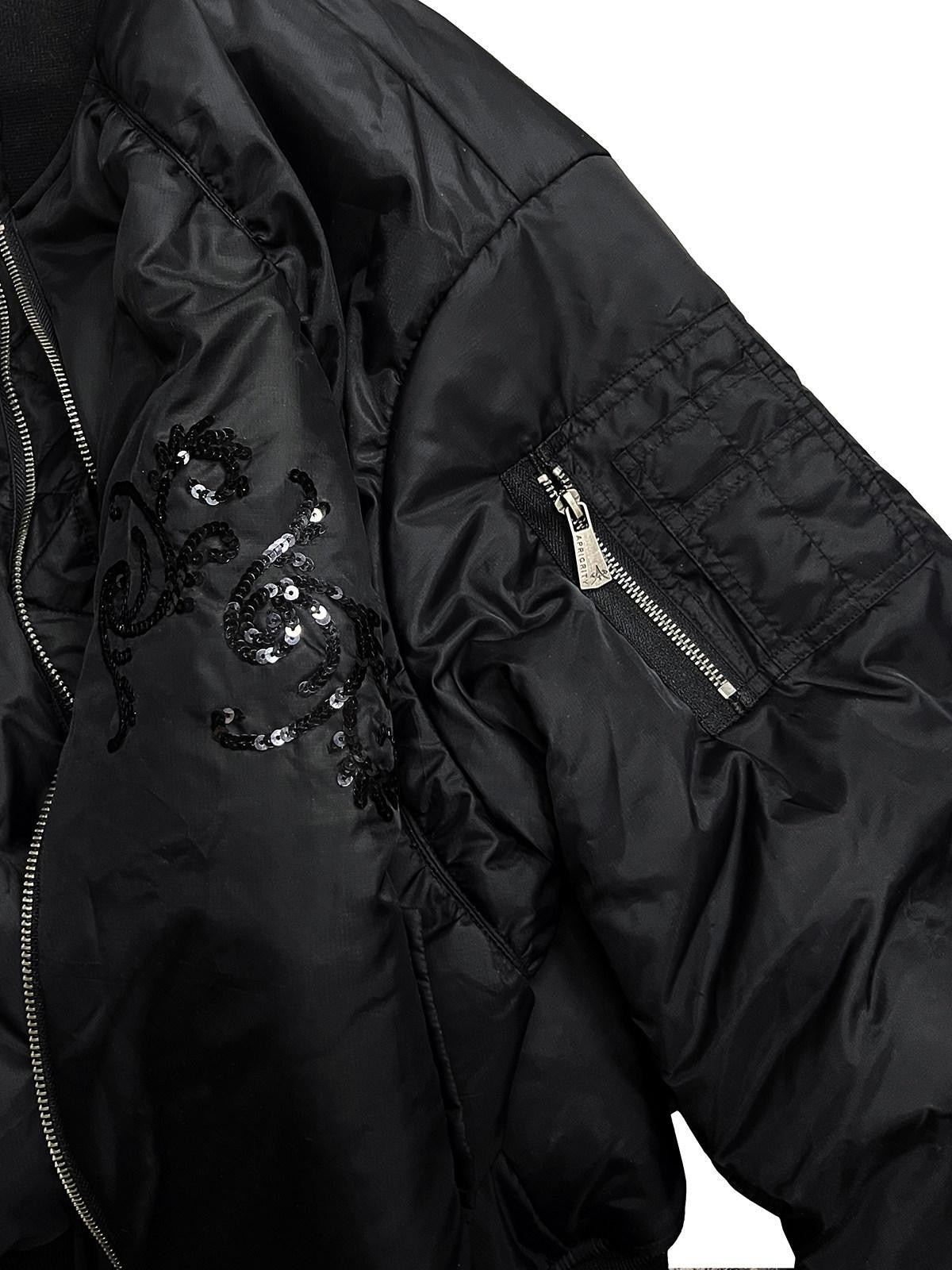 APRIORITY Black Embroidered Ma1 Bomber Stand Collar Women's Sherpa Cotton Puffer Jackets