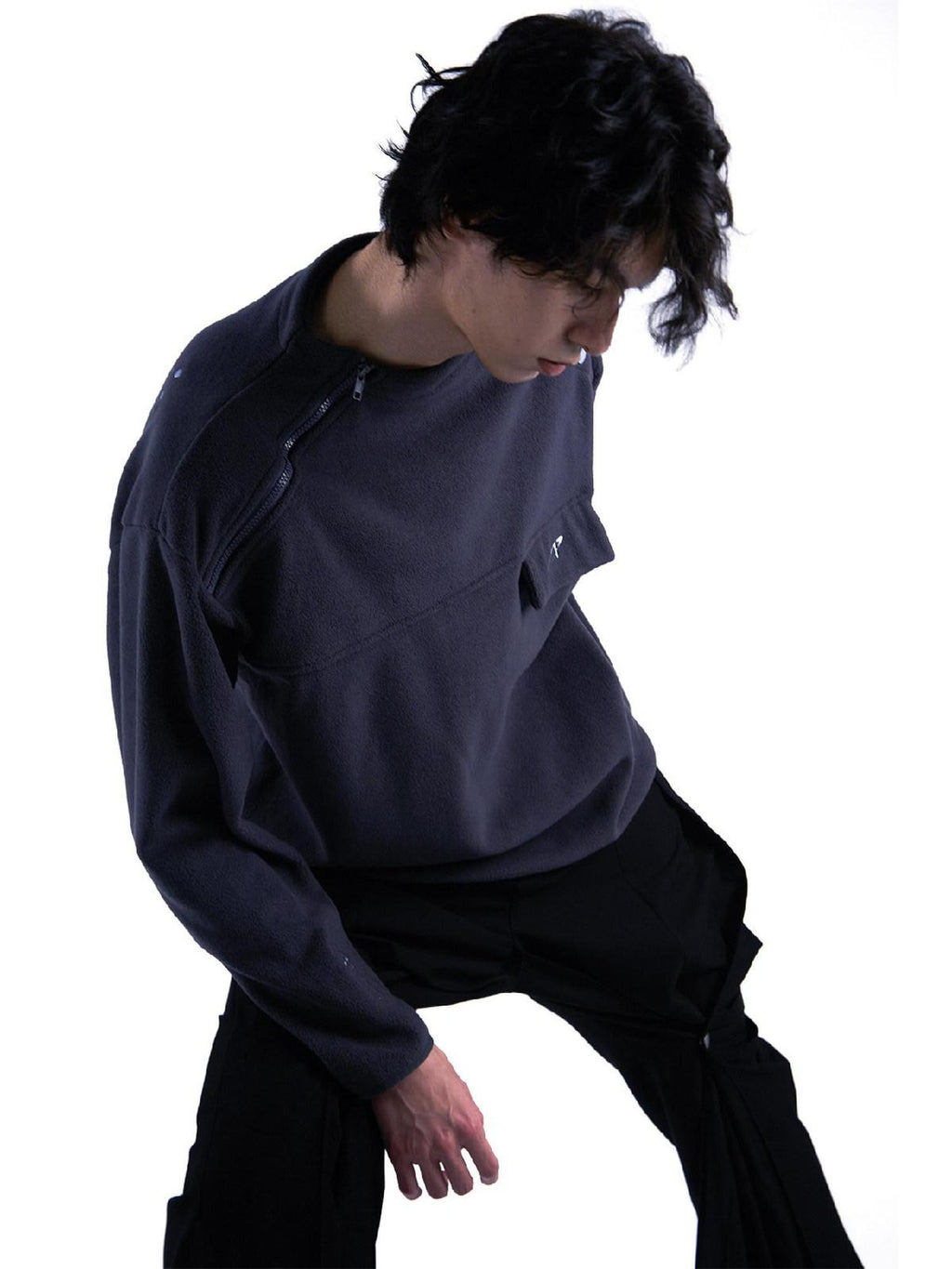 APRIORITY Black Half Zip Fleece Printed Loose Silhouette Women's Polyester Hoodies