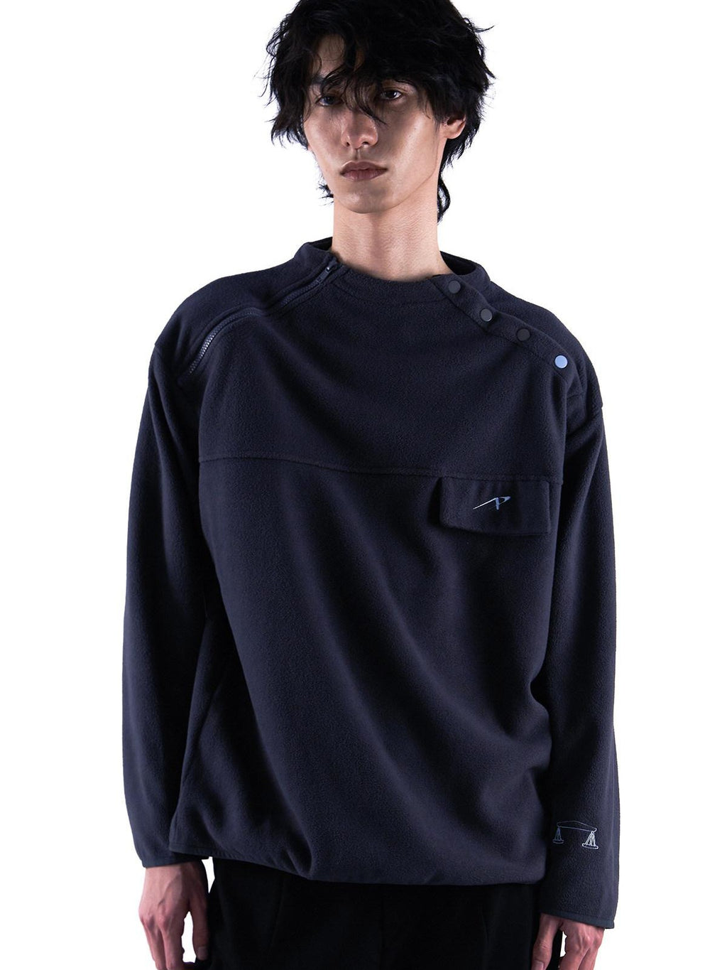 APRIORITY Black Half Zip Fleece Printed Loose Silhouette Women's Polyester Hoodies