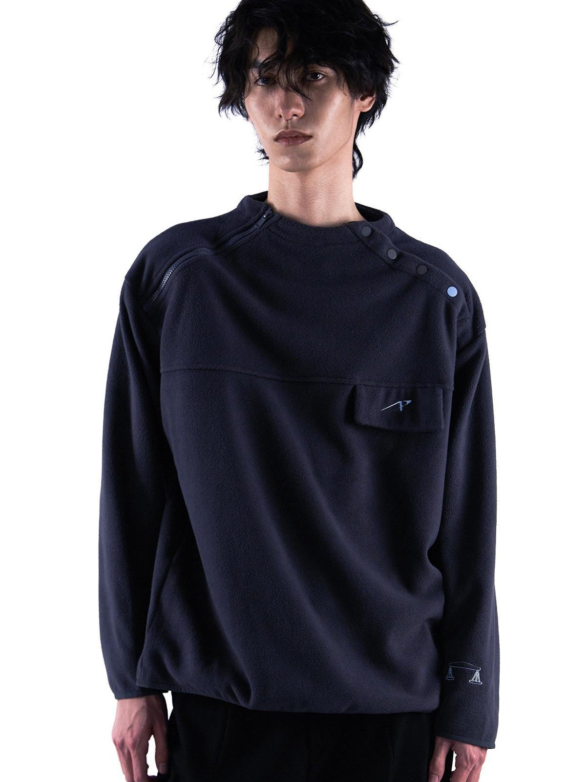 APRIORITY Black Half Zip Fleece Printed Loose Silhouette Women's Polyester Hoodies