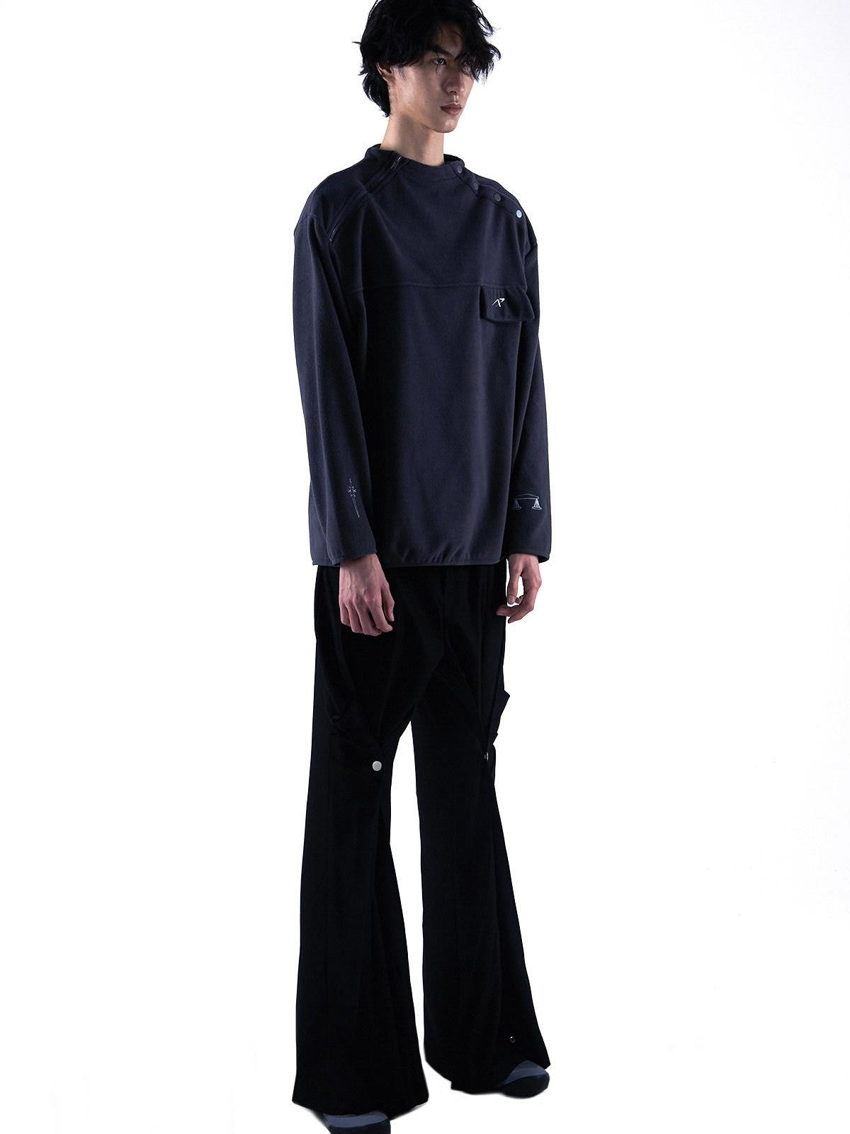 APRIORITY Black Half Zip Fleece Printed Loose Silhouette Women's Polyester Hoodies