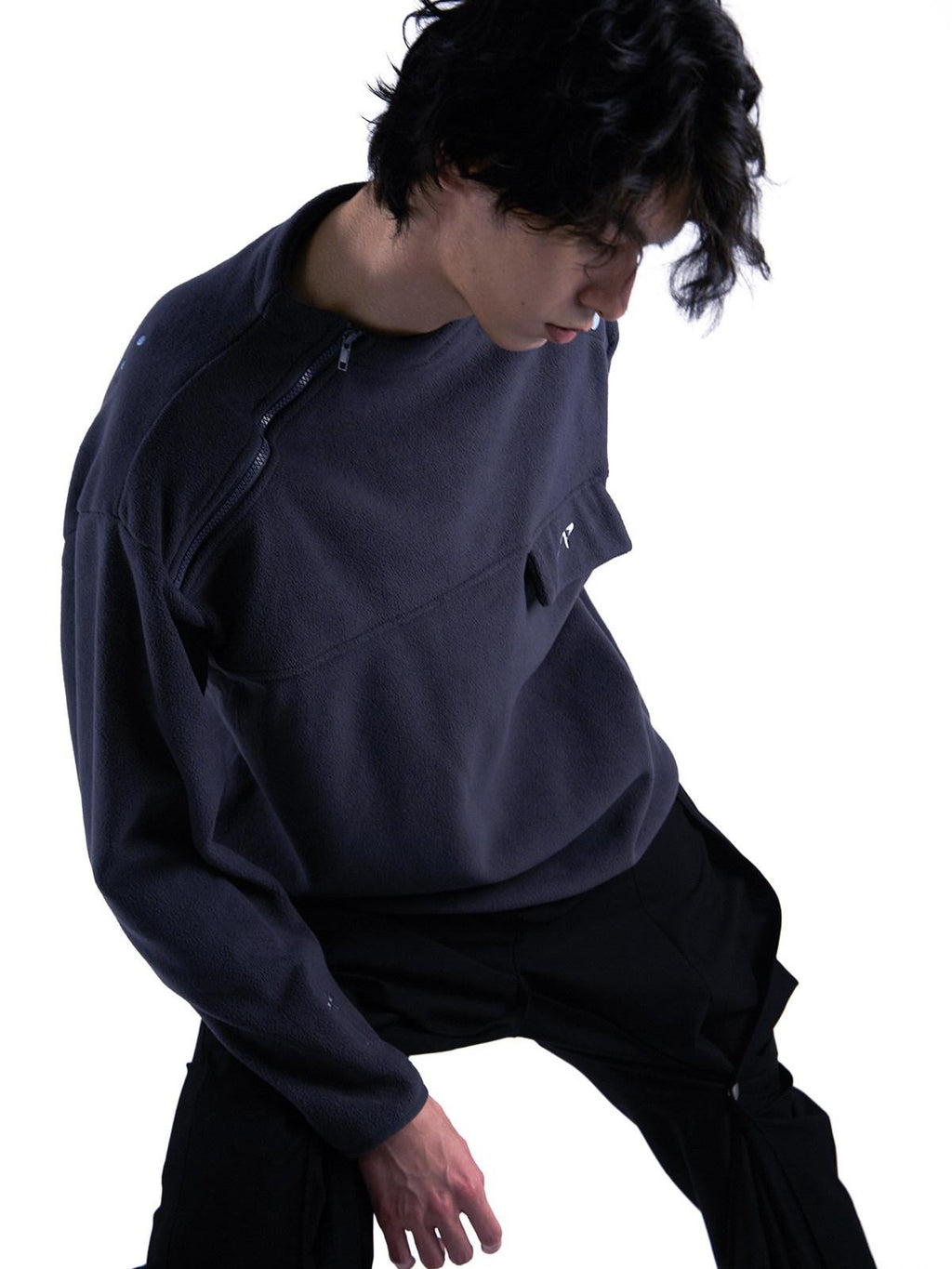 APRIORITY Black Half Zip Fleece Printed Loose Silhouette Women's Polyester Hoodies