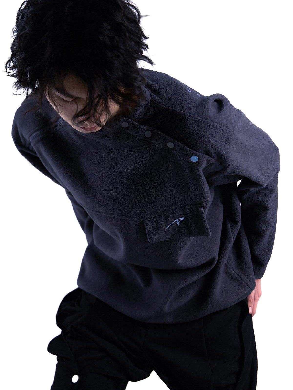 APRIORITY Black Half Zip Fleece Printed Loose Silhouette Women's Polyester Hoodies