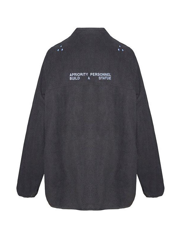APRIORITY Black Half Zip Fleece Printed Loose Silhouette Women's Polyester Hoodies