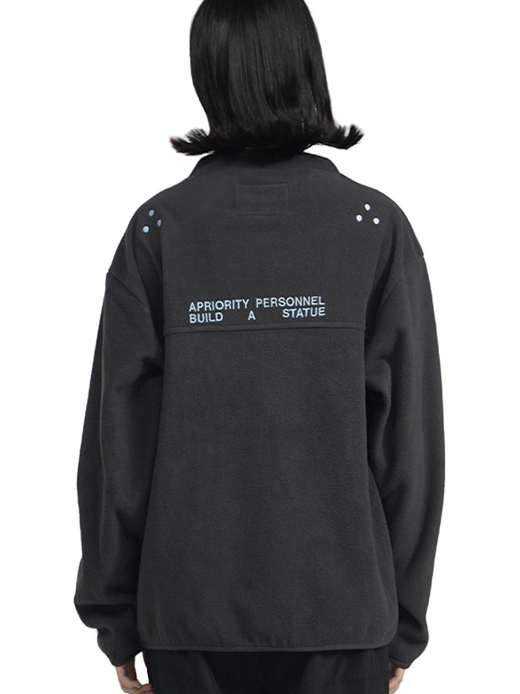 APRIORITY Black Half Zip Fleece Printed Loose Silhouette Women's Polyester Hoodies
