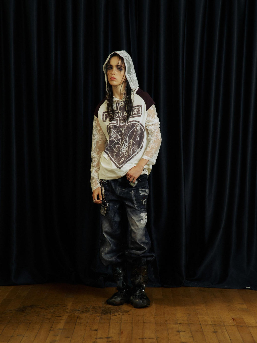 APRIORITY Black Ink Splatter 3d Print Women's Cotton Loose Straight-leg Jeans