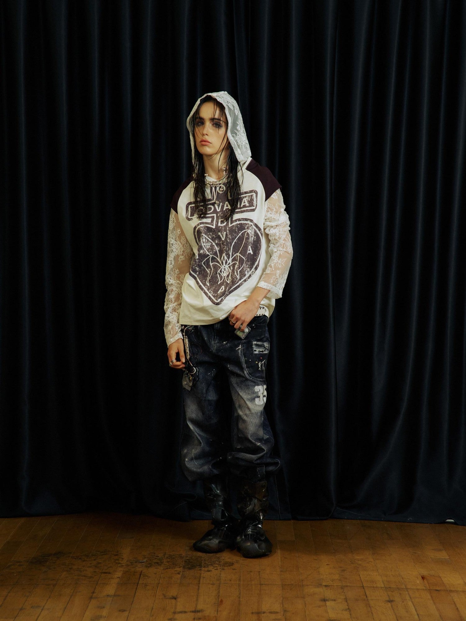 APRIORITY Black Ink Splatter 3d Print Women's Cotton Loose Straight-leg Jeans