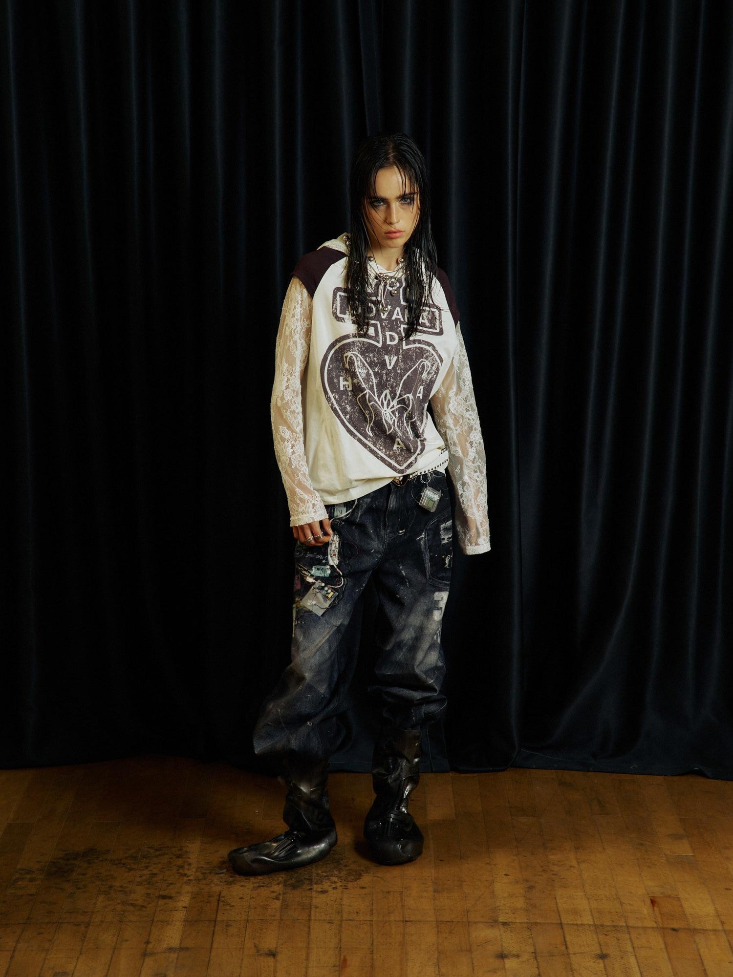 APRIORITY Black Ink Splatter 3d Print Women's Cotton Loose Straight-leg Jeans