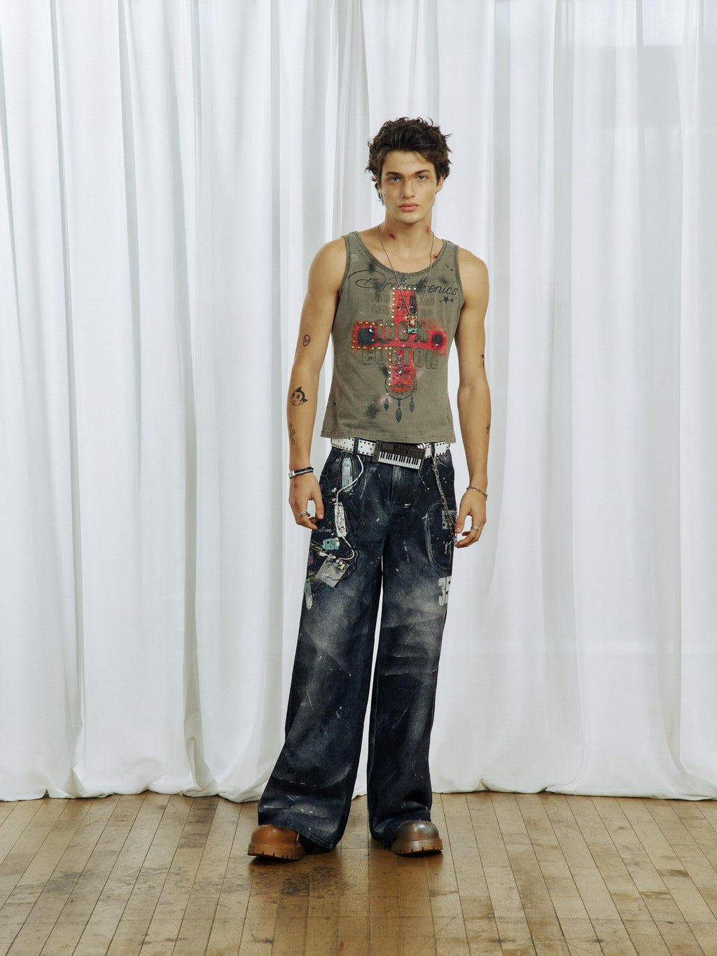 APRIORITY Black Ink Splatter 3d Print Women's Cotton Loose Straight-leg Jeans