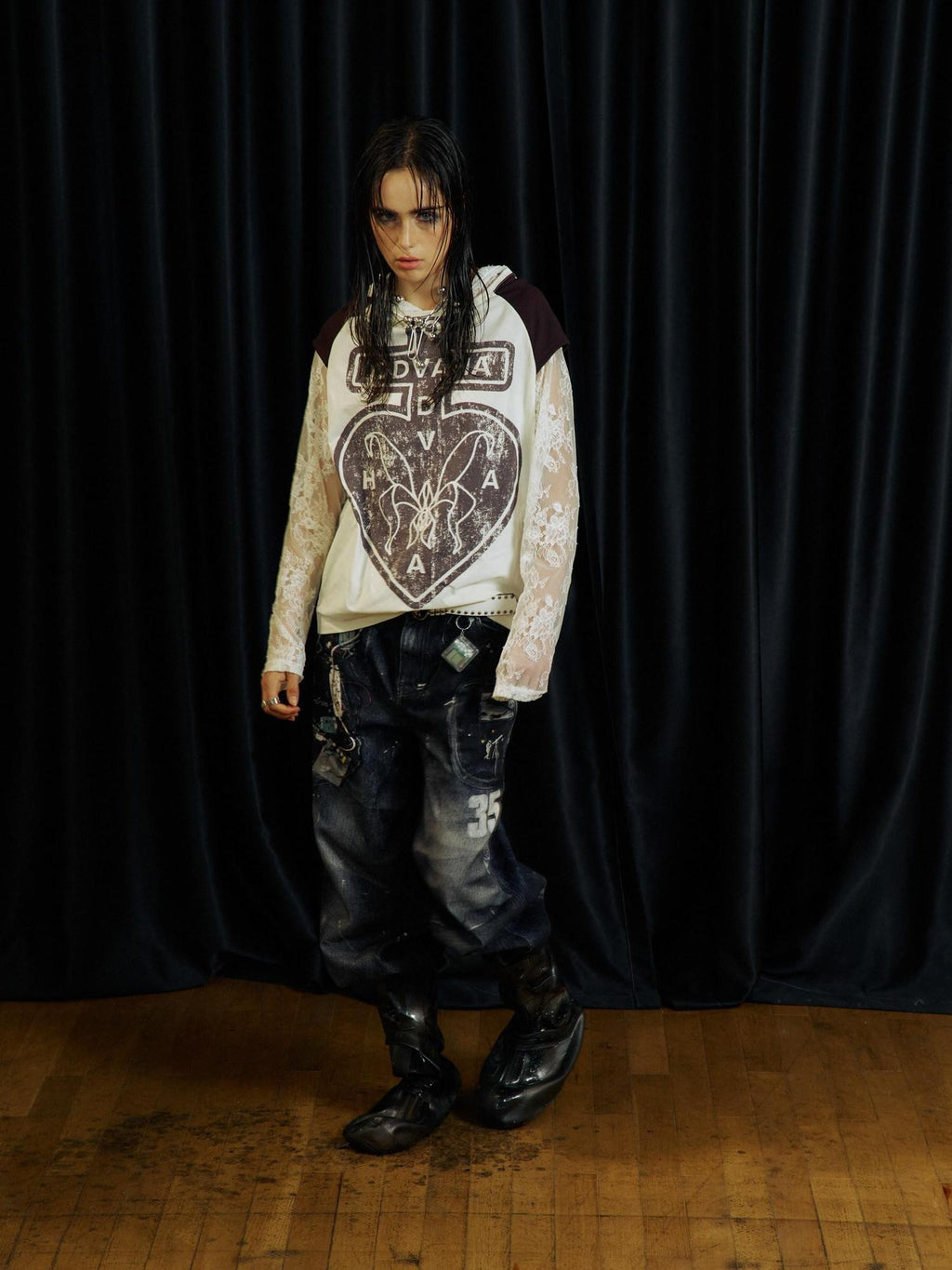 APRIORITY Black Ink Splatter 3d Print Women's Cotton Loose Straight-leg Jeans