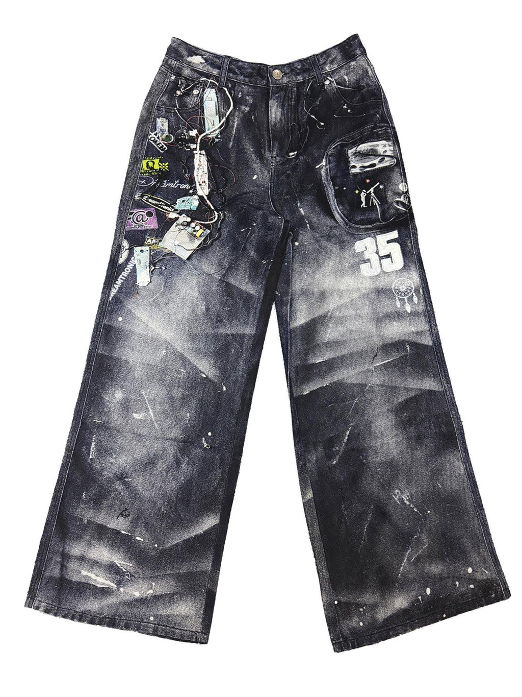 APRIORITY Black Ink Splatter 3d Print Women's Cotton Loose Straight-leg Jeans
