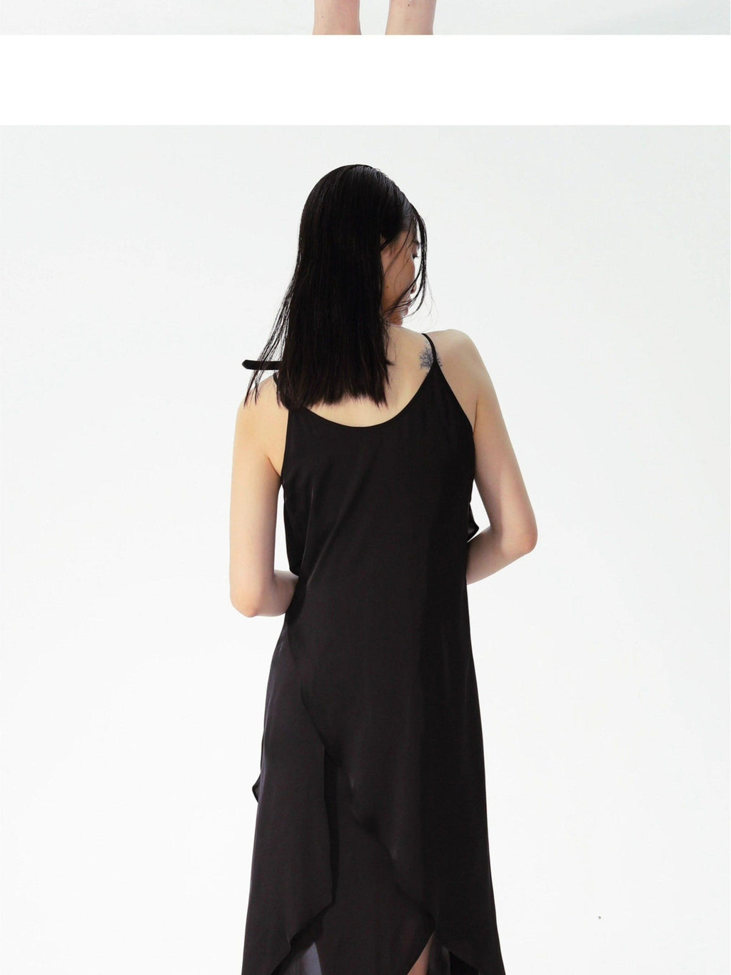 APRIORITY Black Pearl Trim Asymmetric Hem Women's Polyester Slip Midi Dresses