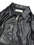 APRIORITY Black Printed Lapel Loose Street Women's Polyester Leather Jackets