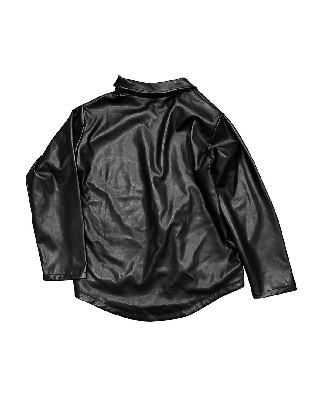 APRIORITY Black Printed Lapel Loose Street Women's Polyester Leather Jackets