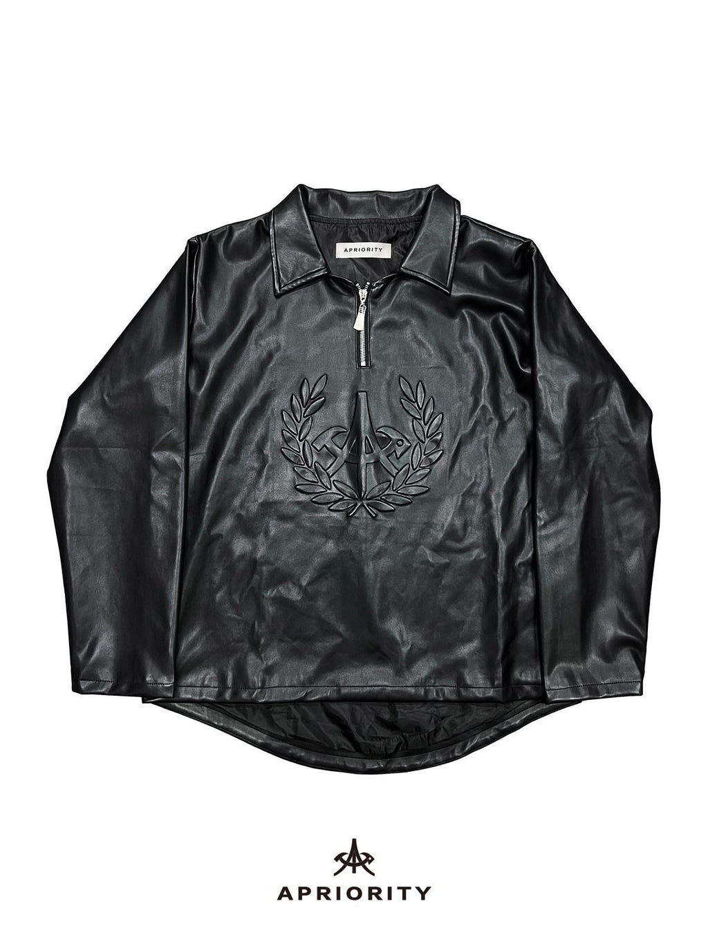 APRIORITY Black Printed Lapel Loose Street Women's Polyester Leather Jackets