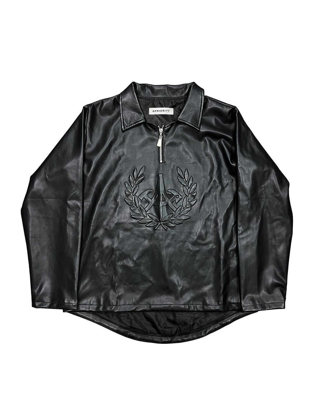APRIORITY Black Printed Lapel Loose Street Women's Polyester Leather Jackets