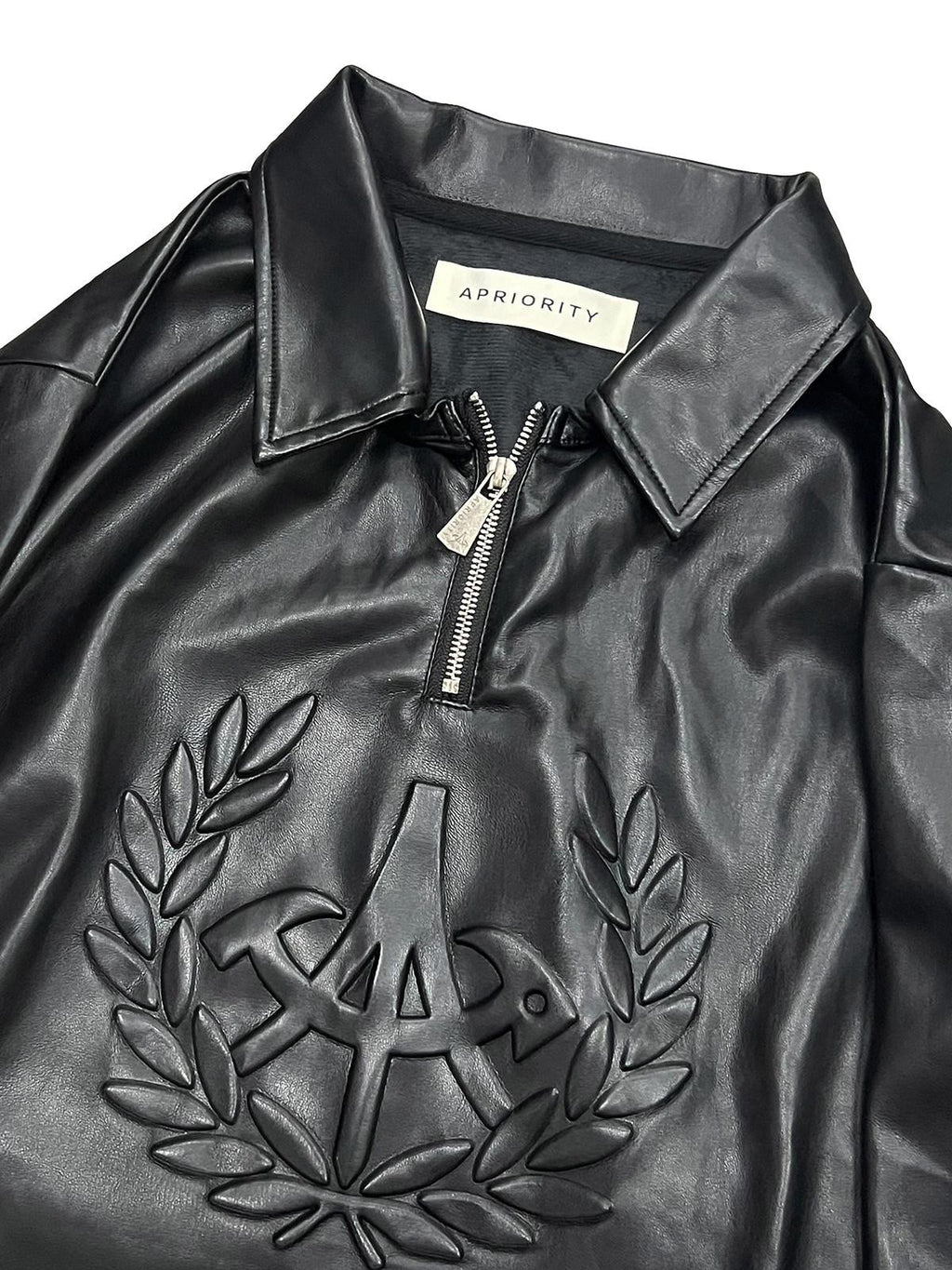 APRIORITY Black Printed Lapel Loose Street Women's Polyester Leather Jackets
