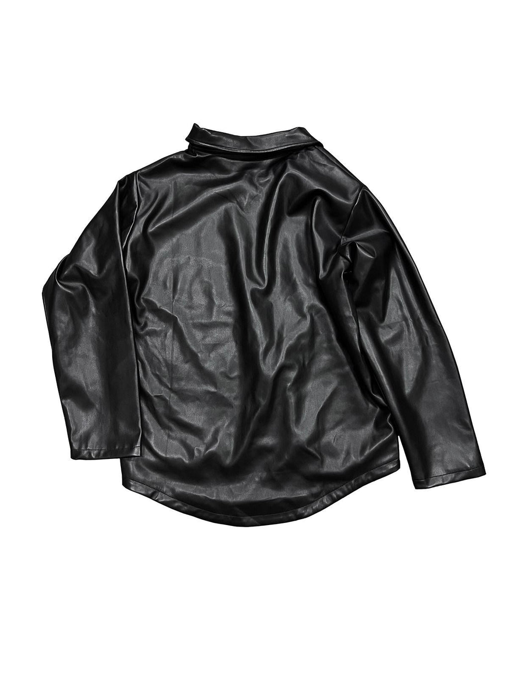 APRIORITY Black Printed Lapel Loose Street Women's Polyester Leather Jackets