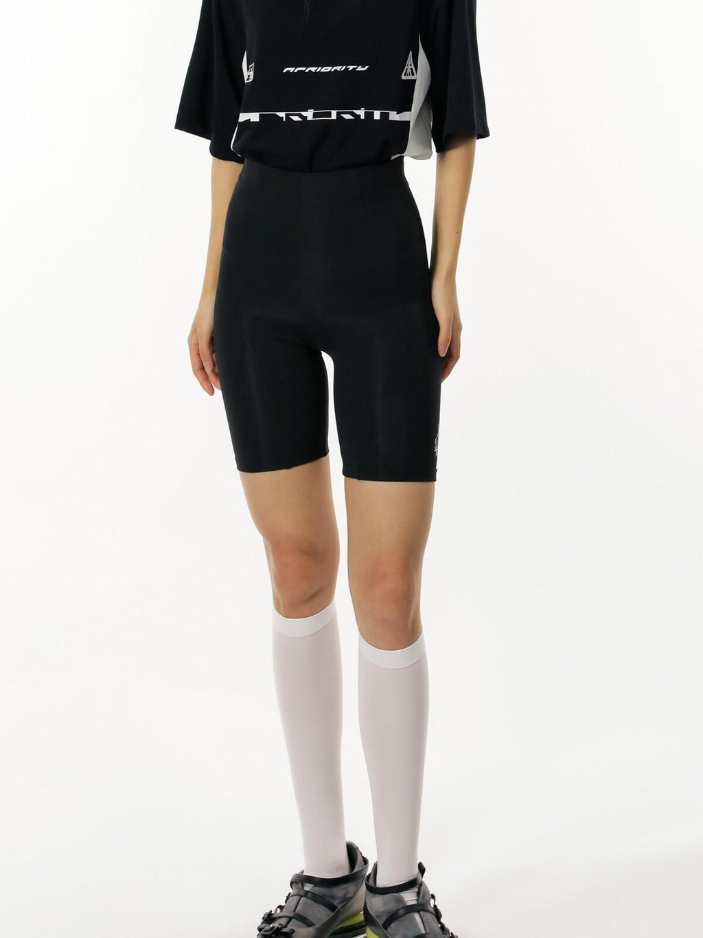 APRIORITY Black Slim Fit Logo Elastic Waist Breathable Women's Quick Dry Cycling Shorts