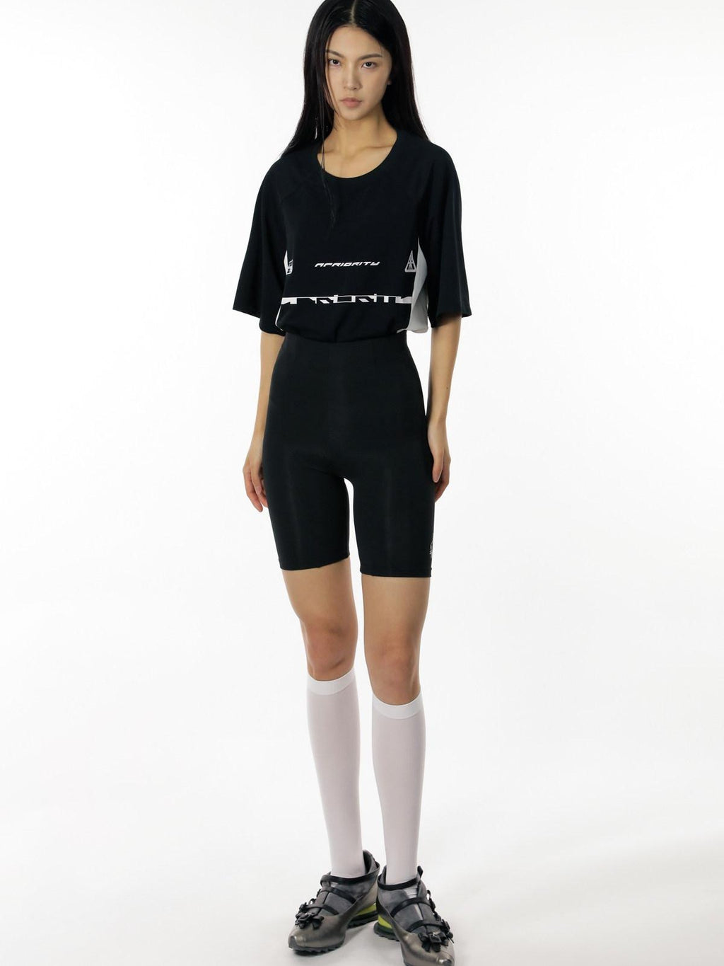 APRIORITY Black Slim Fit Logo Elastic Waist Breathable Women's Quick Dry Cycling Shorts
